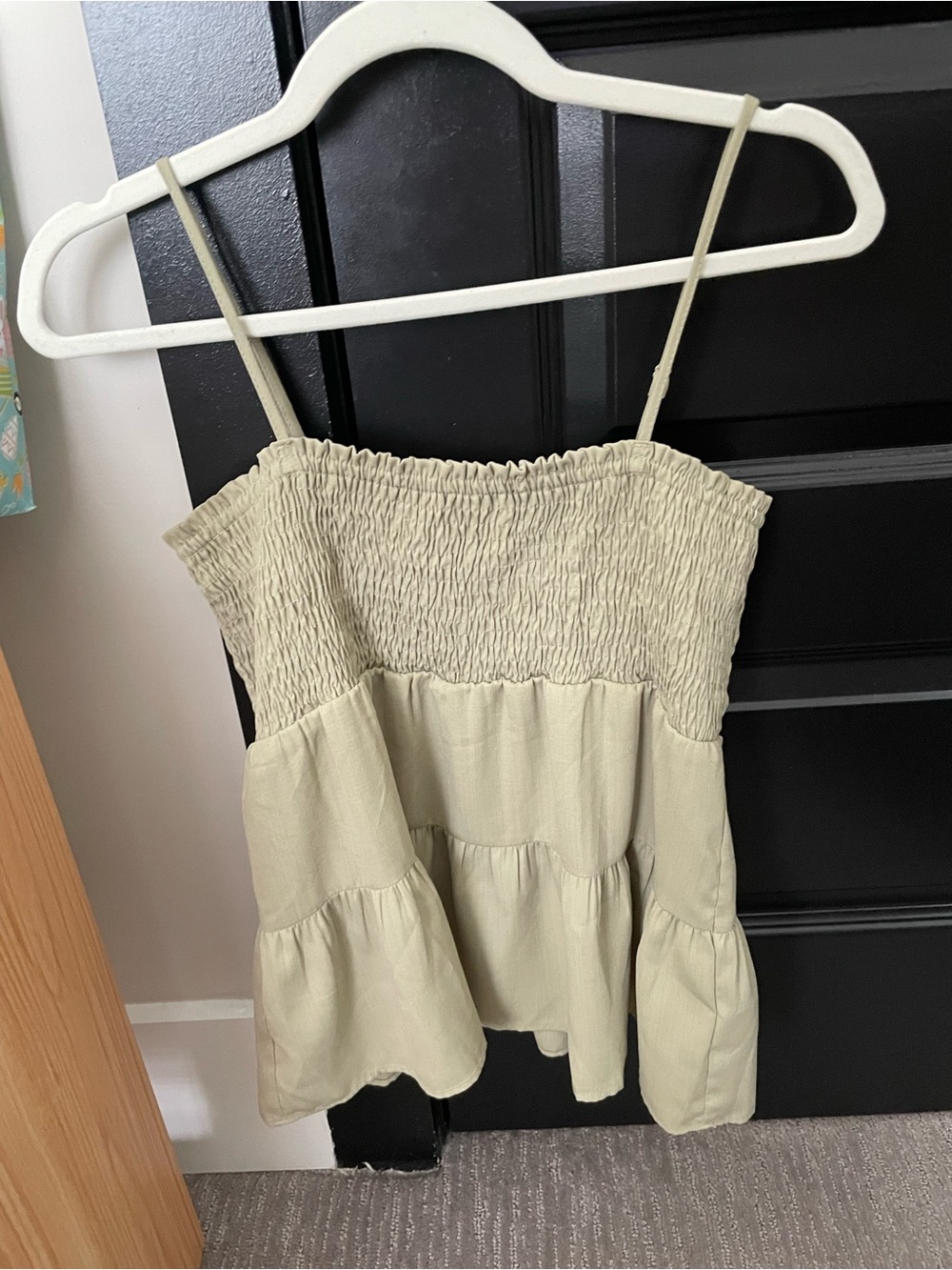 Paper Crane Smocked Tiered Spaghetti Strap Tank - Light Green